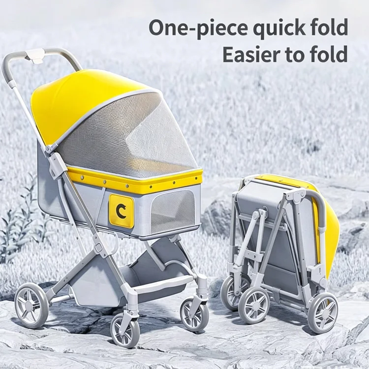 Pet Folding Stroller With Storage Basket Comfortable Stroller for Pets