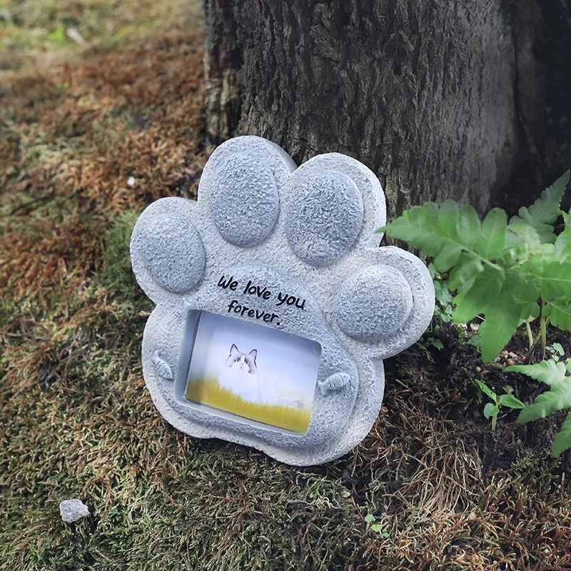 Pet Funeral Products Pet Photo Frame Headstone Biodegradable Resin Heart Paw Design Puppy Cat Memorial Headstone
