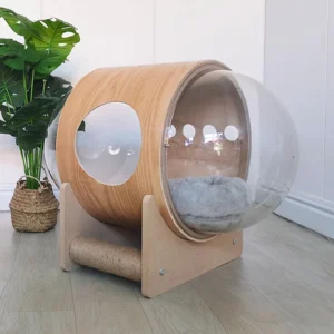 Pet Furniture Space Capsule Cat Bed Indoor Cats Bed Solid Wood Stand Stable All Seasons Kitten Nest Transparent Cat House