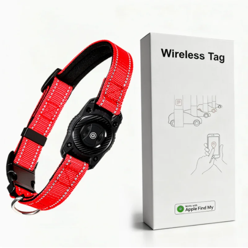 Pet GPS Dog Cat Collar Tracker Apple Find My Certified Anti Lost IP68 Waterproof Reflective S M L Black Blue Red