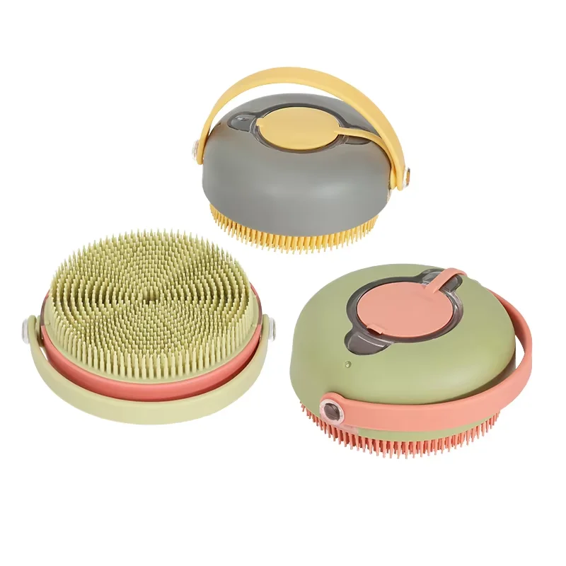 Pet Grooming Bath Brush with Soap Shampoo Dispenser Soft Bristle Massage Brush for Dogs and Cats