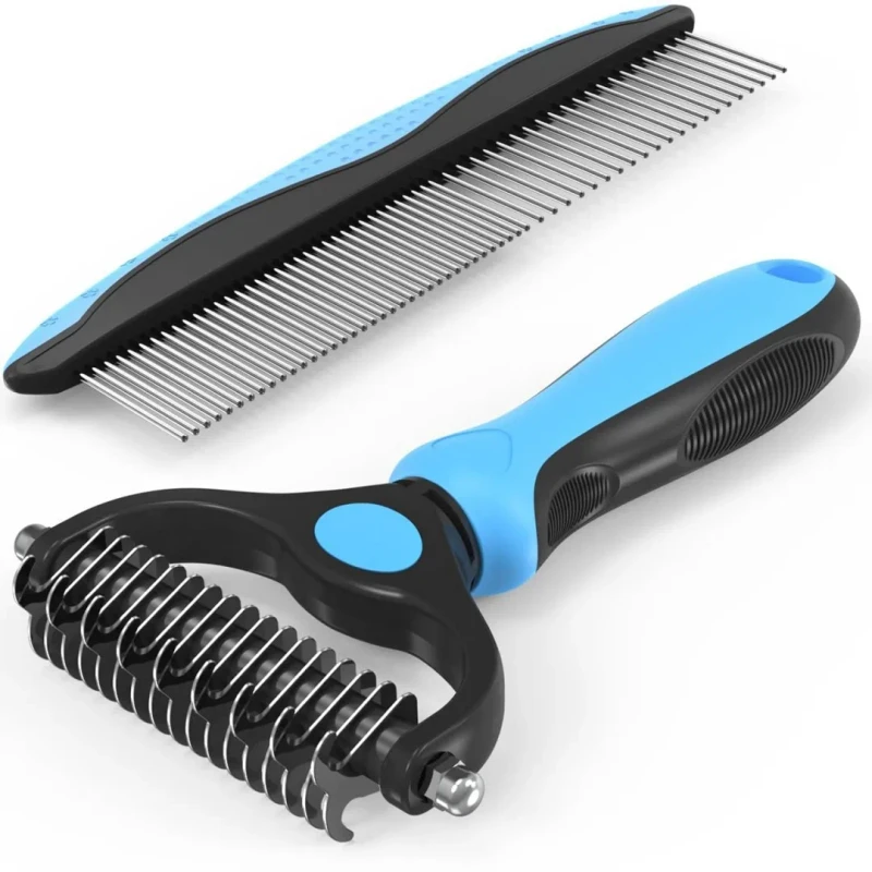 Pet Grooming Brush Metal Comb Combo Dog Brush Shedding Undercoat Rake Dematting Deshedding Tool for Long Matted Hair