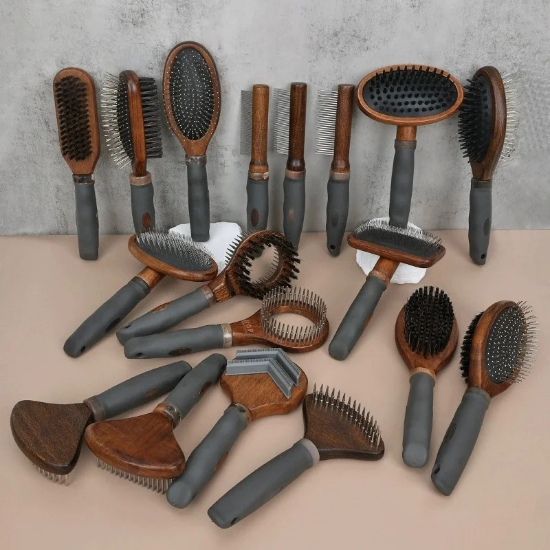 Pet Grooming Set Wood Nail Scissors Open Knot Comb Kit Pet Grooming Brush Set Hair Removal Comb 5 in 1 Comb
