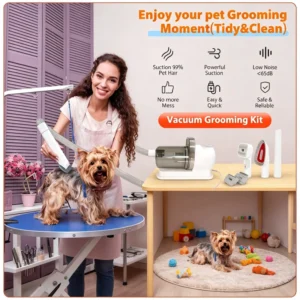 Pet Grooming Stainless Steel Low Noise Electric Vacuum Clipper Combo Vacuum Hair Remover Cat Dog Clipper Kit