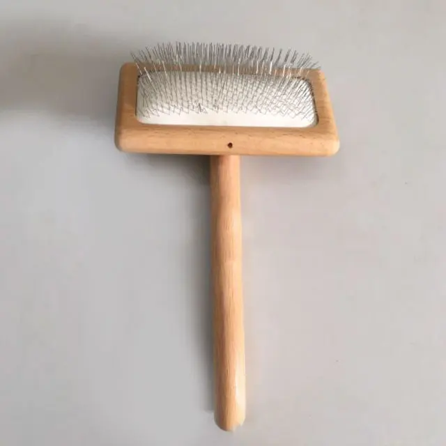 Pet Grooming Tool Wooden Pet Deshedding Cat Hair Remover Stainless Steel Pin Brush Dog Slicker Brush for Dogs and Cats