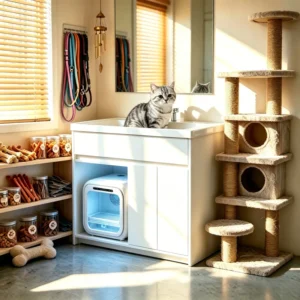 Pet Grooming Washing Station Freestanding Dog Cat Bath Tub Cabinet With Drying Box Integrated Washing Basin for Pet Beauty Salon