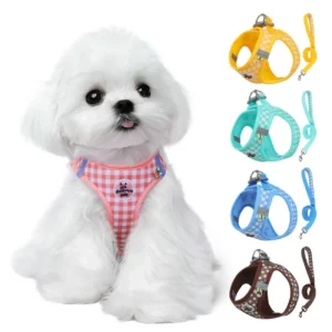 Pet Harness Leash Set Polyester Dog Chest Strap Plaid Anti Break Anti Escape Universal for Cats and Dogs