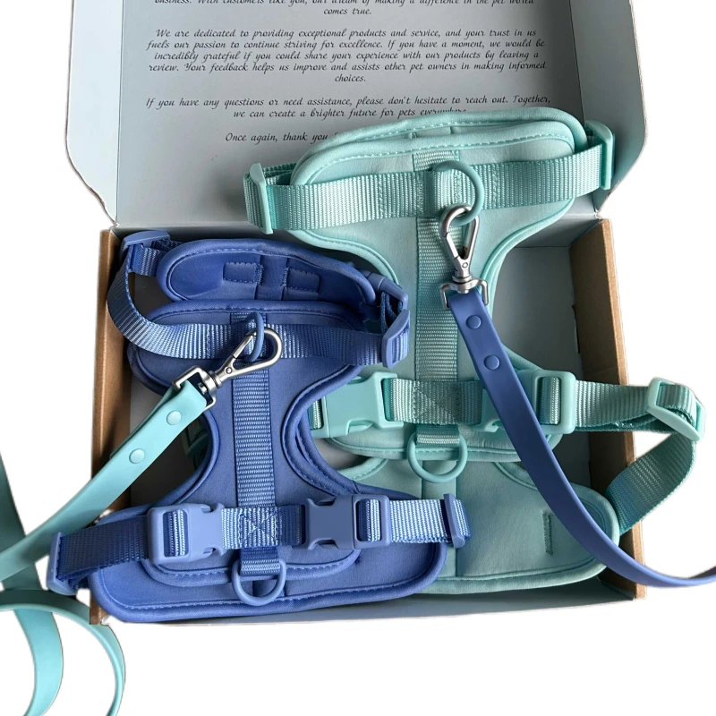 Pet Harness Leash Set Soft Adjustable Neoprene Comfortable No Pull Waterproof PVC Durable