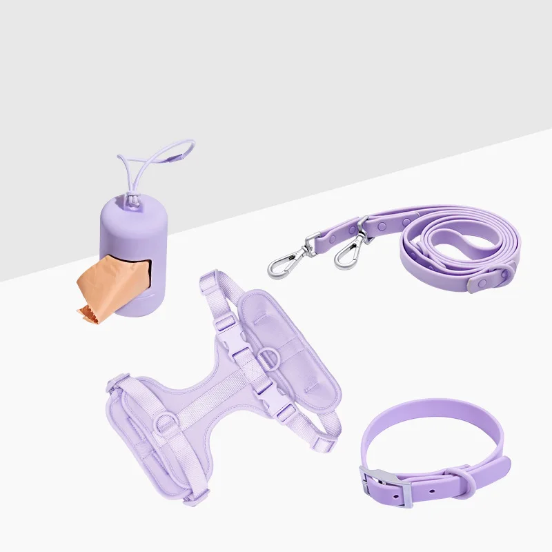 Pet Harness Set with PVC Rubber Coated Dog Collar and Leash for Small Dogs