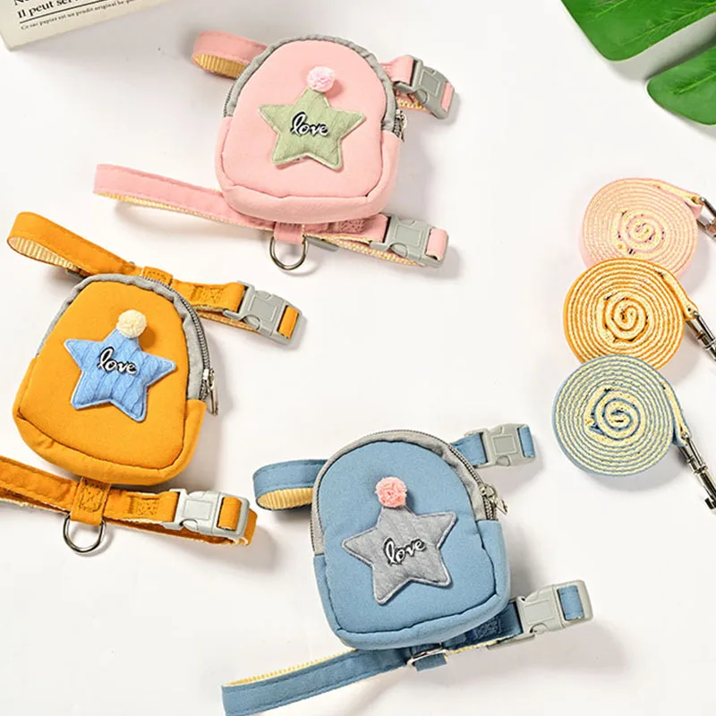 Pet Harnesses Leash Cute Dog Cat Chest Harnesses with Backpack Adjustable Size Outdoor Walking Anti lost Puppy Leash Supplies