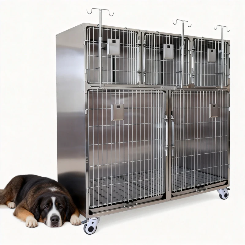 Pet Hospital Equipment 5-Door Stainless Steel Cage Simple Medical 304 Veterinary Kennel for Dogs with Eco-Friendly Solid Floor