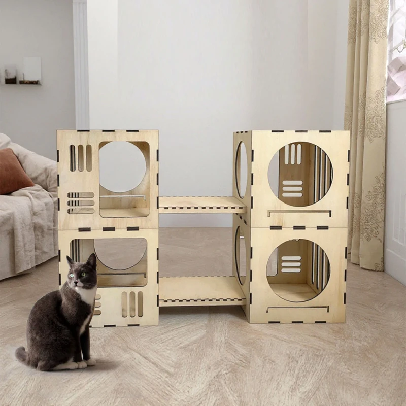 Pet House Playhouse Cubes Modular Cat Wooden House Multi level Pet Furniture for Cats Home Play Area Pet Relaxation Space