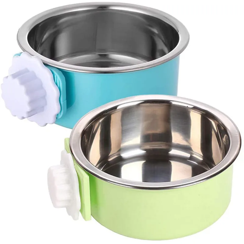 Pet Inside the Cage Hanging Dog Bowl Fixed Stainless Steel Hanging Feeder Bowl Cat Food Basin