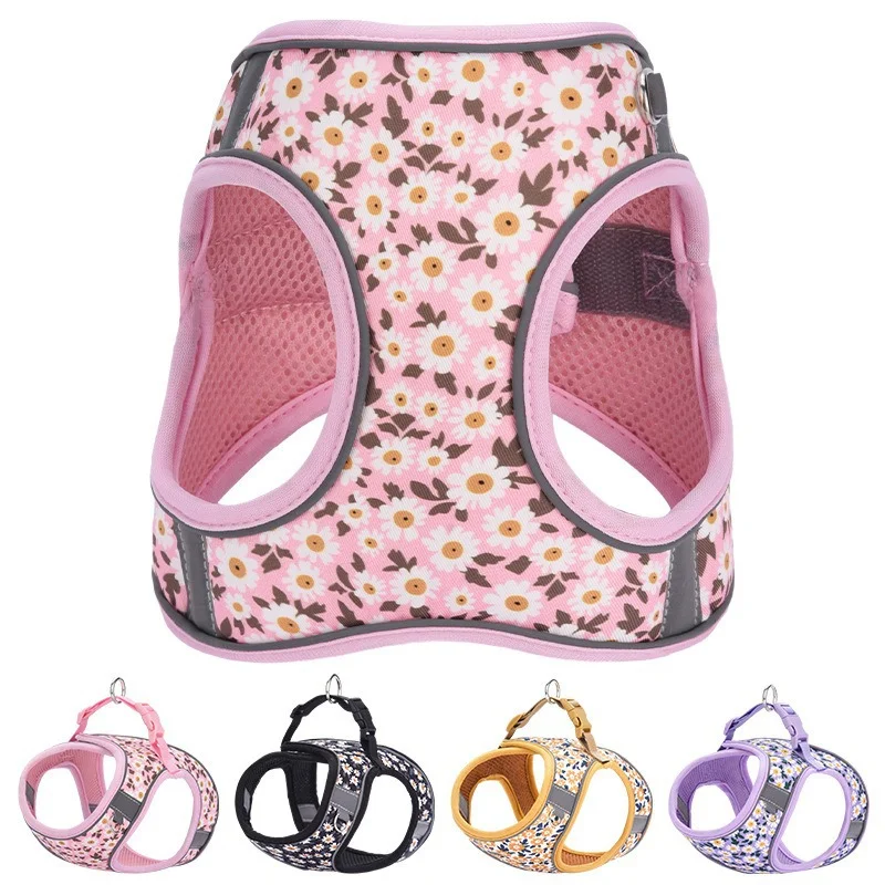 Pet Leash for Pets Breathable Dog Chest and Back Harness for Pet Walking Cat and Dog Printed Dog Leash
