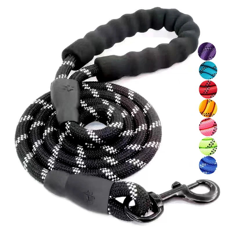 Pet Leashes Clasp Handsfree Reflective Nylon Braided Strong Rope Dog Leash with Soft Padded Handle Dog Cord