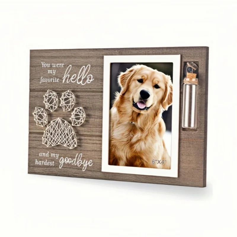 Pet Memorial Photo Frame with Hair Ornaments Funeral Memorials for Pets Wooden Memorial Photo Frame