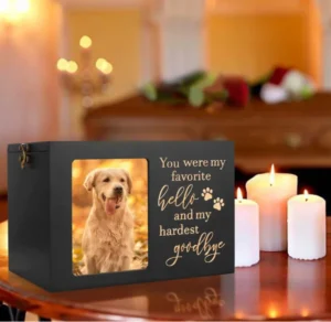 Pet Memorial Urns for Dog or Cat Ashes Large Wooden Funeral Cremation Urns with Photo Frame Keepsake Memory Box