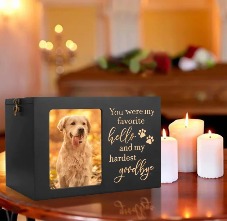 Pet Memorial Urns for Dog or Cat Ashes Large Wooden Funeral Cremation Urns with Photo Frame Keepsake Memory Box