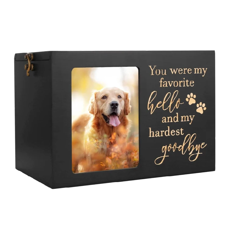 Pet Memorial Urns for Dog or Cat Ashes Xlarge Wooden Funeral Cremation Urns with Photo Frame Keepsake Memory Box Flannel Lining
