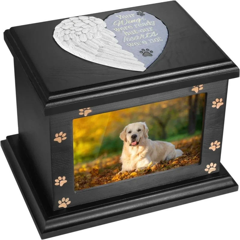 Pet Memorial Urns for Dogs or Cats Ashes Wooden Funeral Pets Memorial Urns With Photo Frame Casket Burial Ashes Urn for Pets