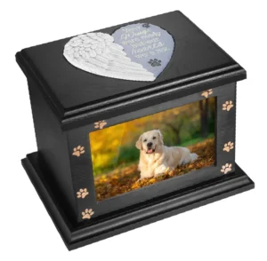Pet Memorial Urns for Dogs or Cats Ashes Wooden Funeral Pets Memorial Urns with Photo Frame Cremation Urns Keepsake Memory Box