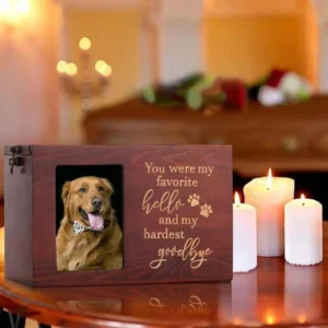 Pet Memorial Wooden Urn Decorative Casket Pattern Photo Frame Keepsake Box Ash Loss Remembrance Gift for Cremation Funerals