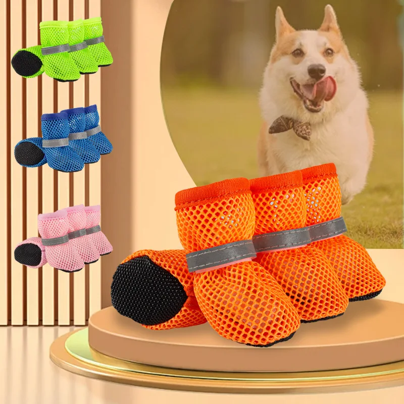 Pet Mesh Breathable Reflective Non Slip Wear Resistant Shoes for Small and Medium Dogs with Print Pattern