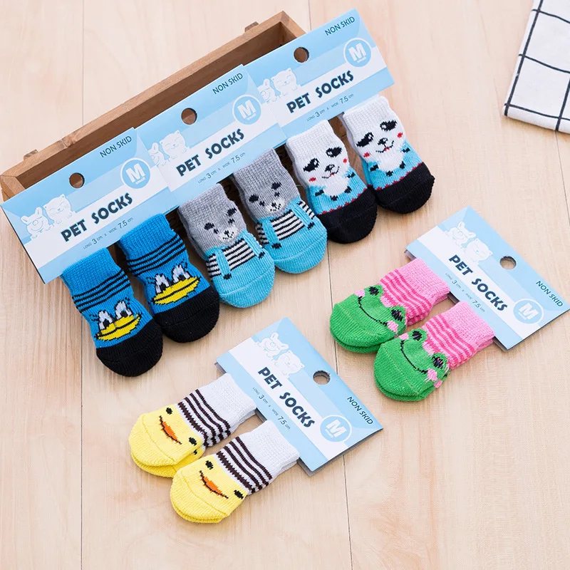 Pet Non-Slip Eco-Friendly Print Socks Indoor Puppy Dog Teddy Anti-Scratch Anti-Dirty Four Sets