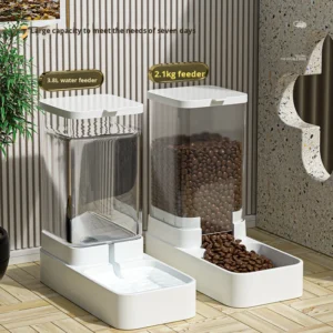 Pet Plastic Automatic Feeder and Water Dispenser for Medium sized Dogs Rectangular Dog Bowl with Grain Storage