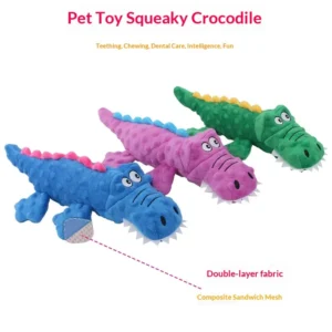Pet Plush Toy Squeak Crocodile Molar Bite Resistant Cute Cartoon Modern Dog Training Chew Toy for Indoor Outdoor Use