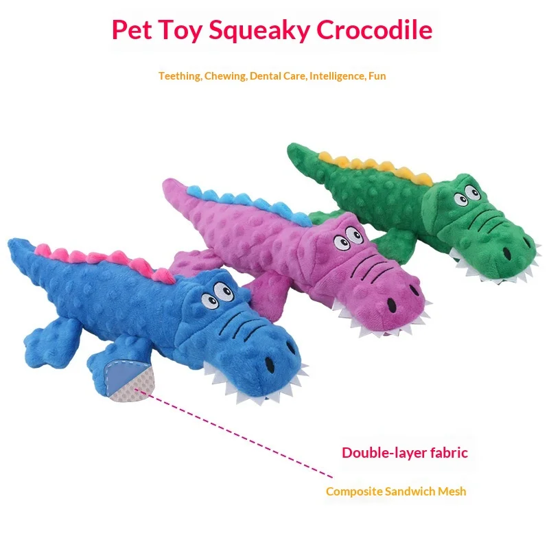 Pet Plush Toy Squeak Crocodile Molar Bite Resistant Cute Cartoon Modern Dog Training Chew Toy for Indoor Outdoor Use