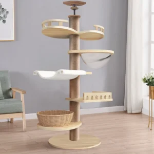 Pet Product Wooden Sisal Scratcher Cat Climbing Tree