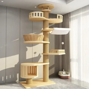 Pet Product Wooden Sisal Scratcher Cat Climbing Tree Tongtian Solid Wood Cat Climbing Frame Nest Cat Tree