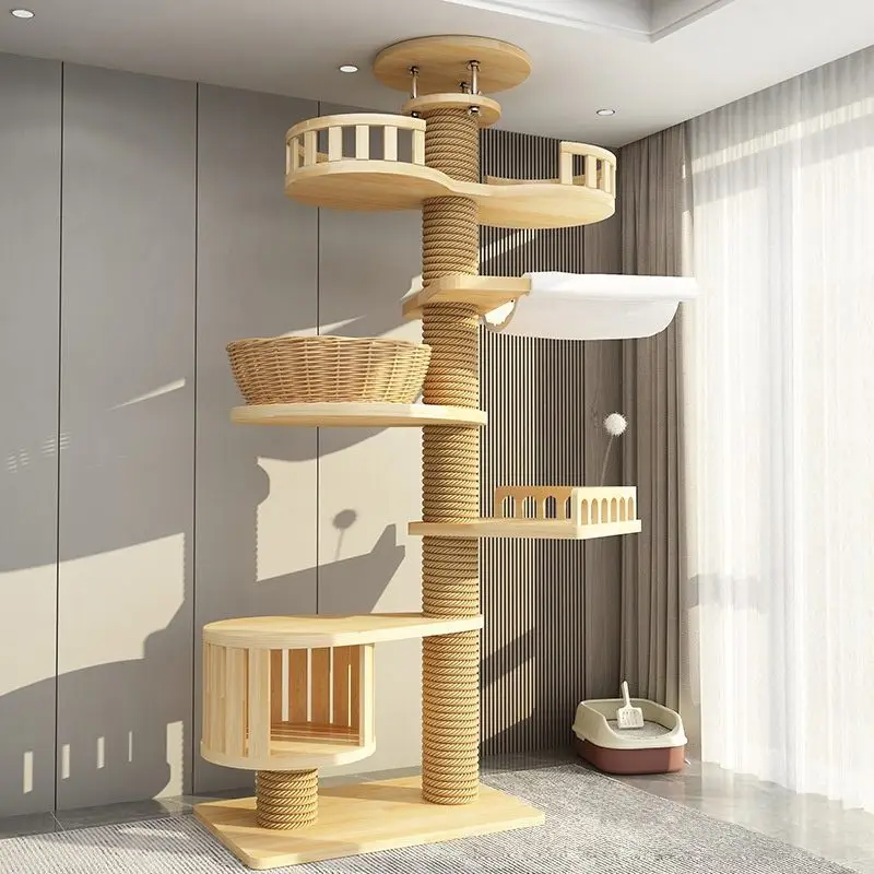 Pet Product Wooden Sisal Scratcher Cat Climbing Tree Tongtian Solid Wood Cat Climbing Frame Nest Cat Tree