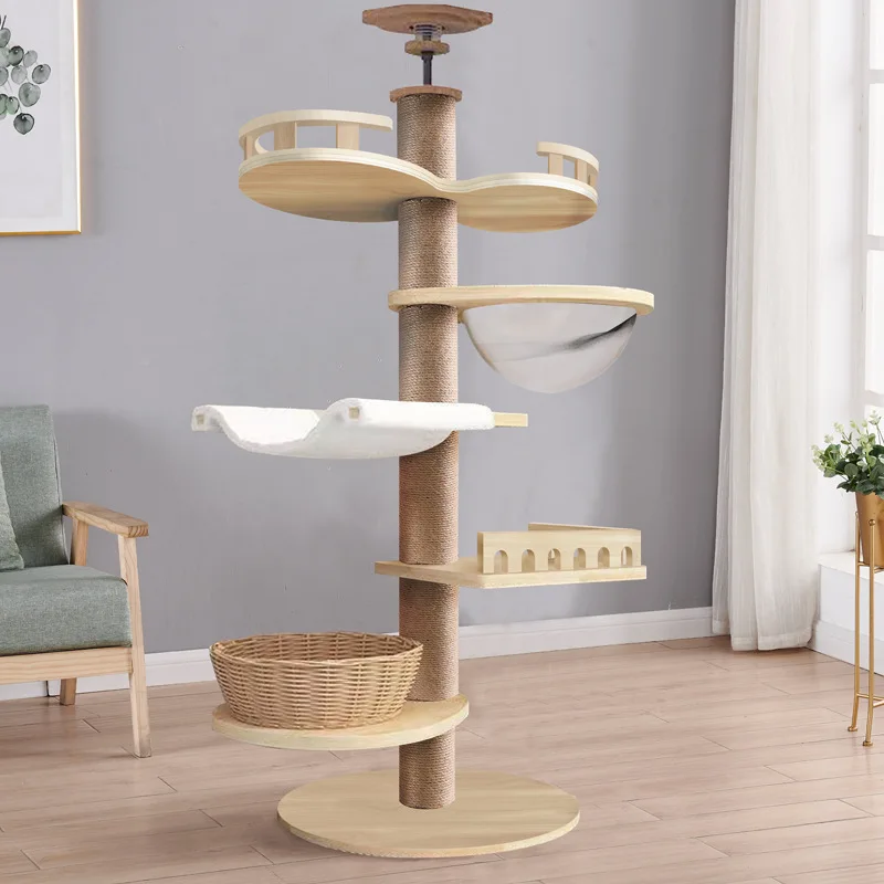 Pet Product Wooden Sisal Scratcher Cat Climbing Tree