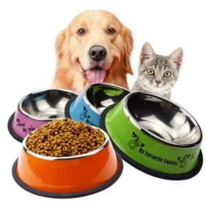 Pet Product cat Dog Accessories Feeders Non slip Cartoon Pattern Stainless Steel Puppy Dog cat Water Food Bowl for Dog