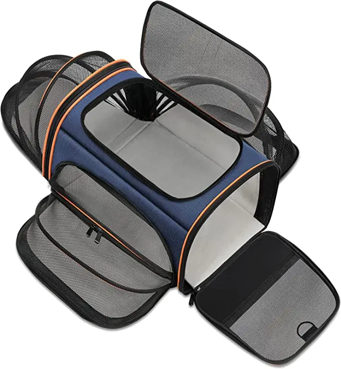 Pet Products Airline Approved Pet Carrier 3 Sides Expandable Dog Carrier with Fleece Pad 3 Doors for Cats Dogs Puppy