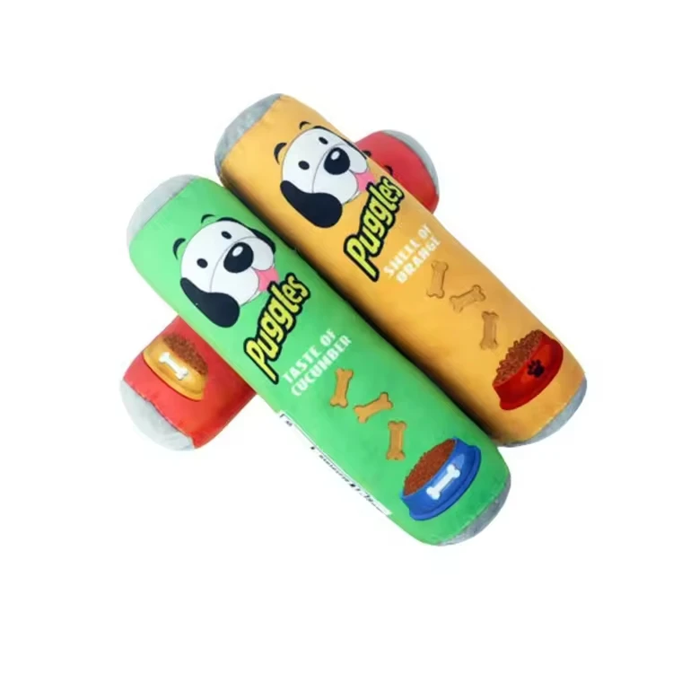 Pet Products Cylindrical Resistant Soft Machine Washed Durable Chew Plush Stuffed Squeaky Dog Toy