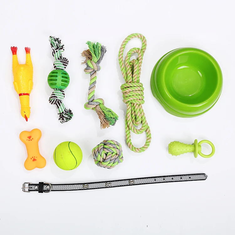 Pet Products Set Dog Bowl Collar Pet Toys Assortment 10pcs