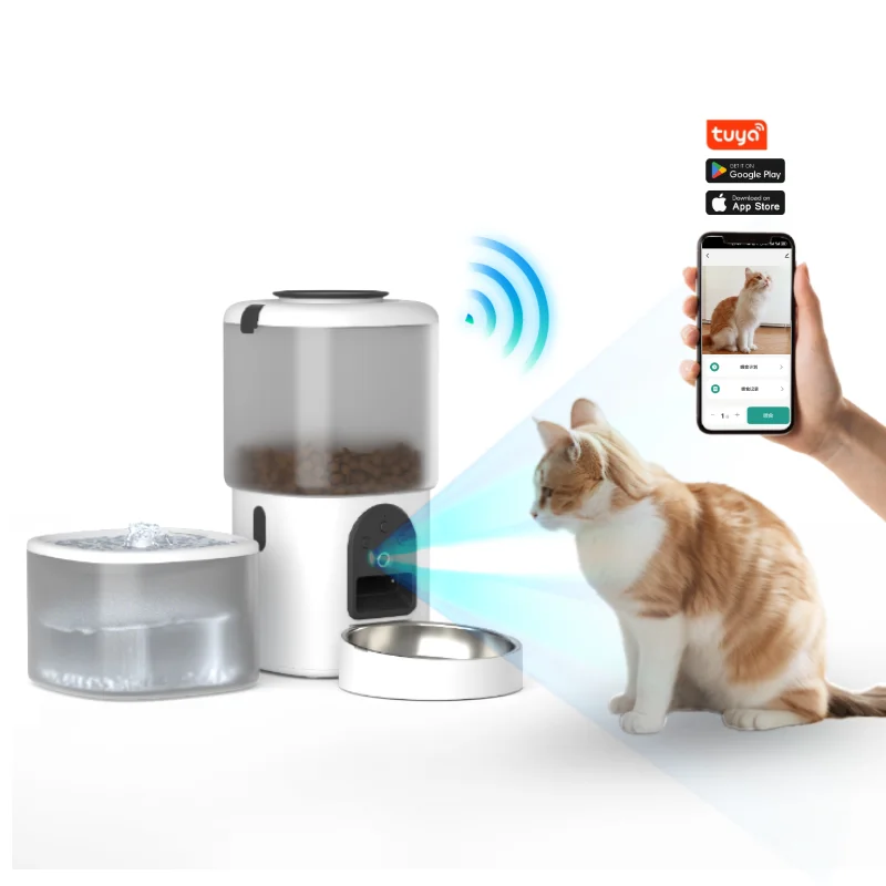 Pet Products Supplier 2 in 1 Pet Water Drinking Fountain Dog Food Bowl Wifi Smart Automatic Cat Pet Feeder With Camera