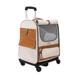 Pet Pull along Suitcase with Ventilation Foldable Pet Carrier for Two Cats and Dog Large Capacity Portable Pet Trolley Bag