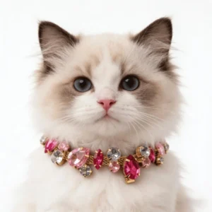 Pet Rhinestone Crystal Collars Gemstone Necklaces for Cats Dogs Princess Style Geometry Pattern