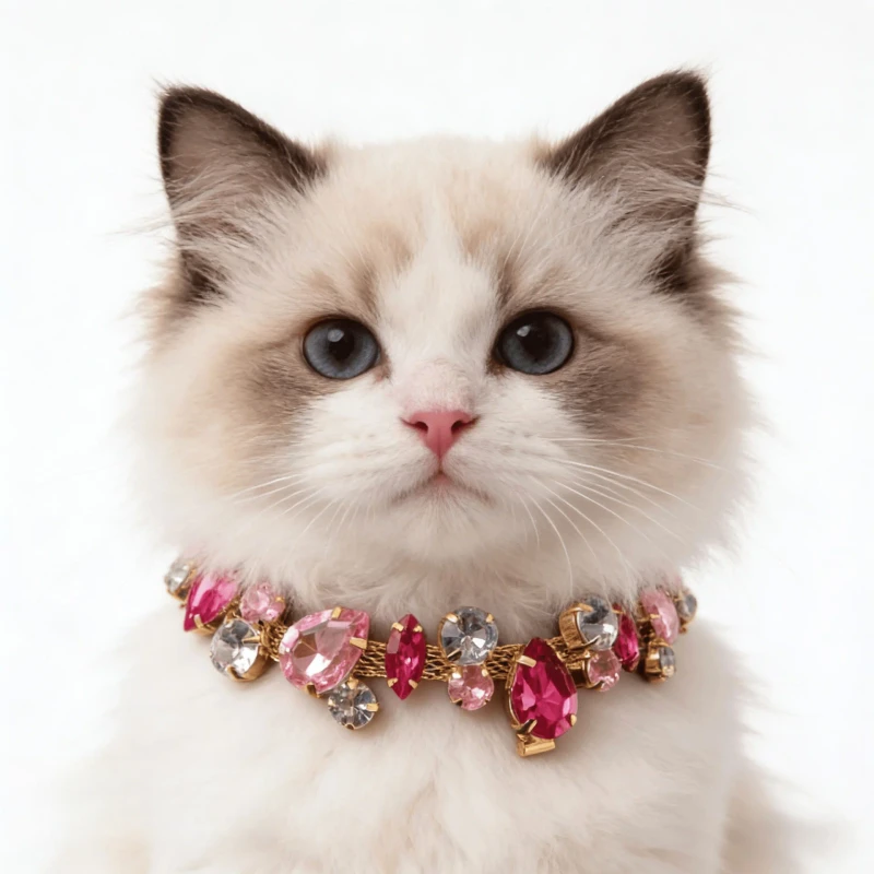 Pet Rhinestone Crystal Collars Gemstone Necklaces for Cats Dogs Princess Style Geometry Pattern