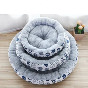 Pet Round Cotton Bed for Small Animals Solid Pattern Cartoon and Classic Style All Seasons Use