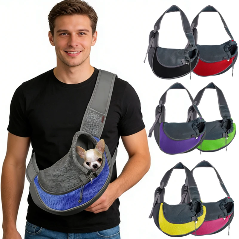Pet Shoulder Bag Cat Dog Carrier Travel Portable Mesh Breathable Crossbody Bag Chest Small Pet Carrier Backpack