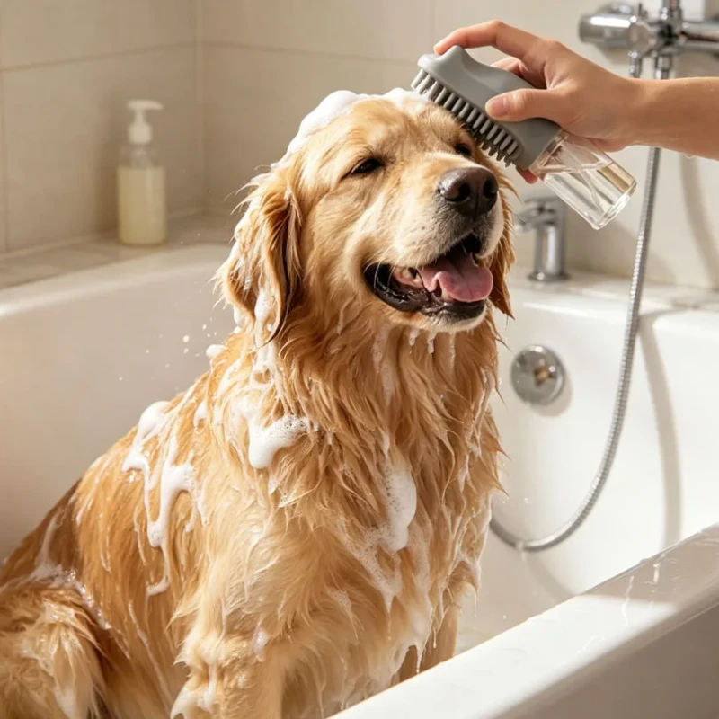 Pet Shower Brush Silicone Material Dog Grooming Bath Brush with Liquid Dispenser for Pet Bathing