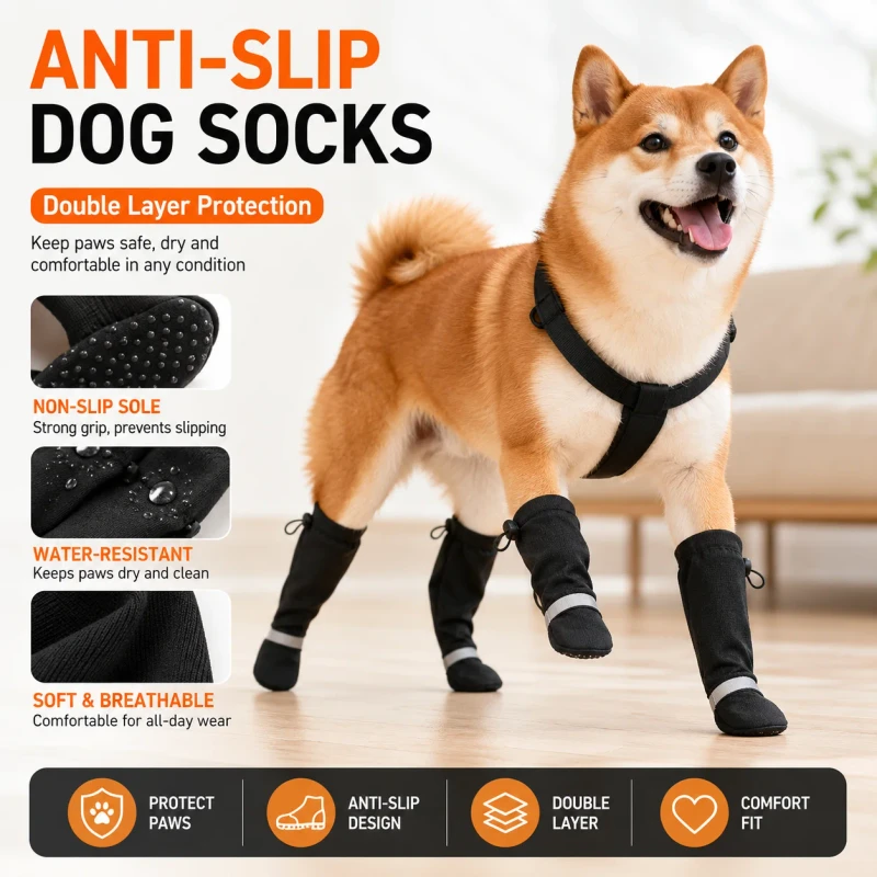 Pet Socks Anti Slip Double Layer Soft Cotton Adjustable Strap Rubber Sole for Small Dog Cat Indoor Paw Care OEM ODM Colors