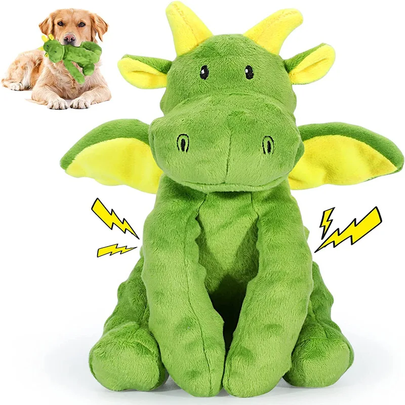 Pet Squeaky Plush Toy Cartoon Green Dinosaur Boredom Companion Bite resistant Sound Interactive Dog Toy