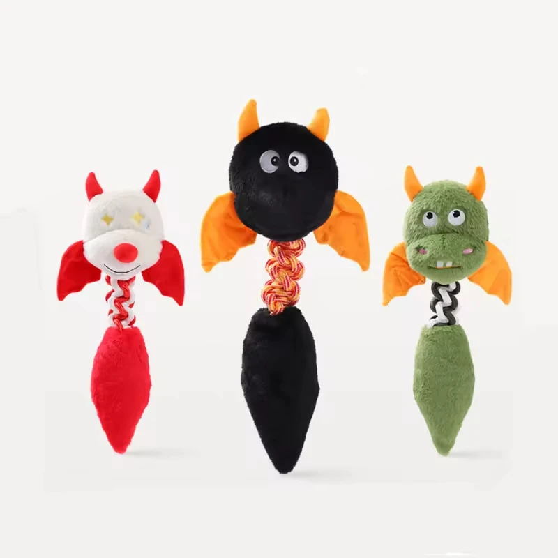 Pet Squeaky Plush Toys Durable Cotton Funny Plush Rope Demon Shape Interactive Sound Pet Dogs Plush Chew Toys