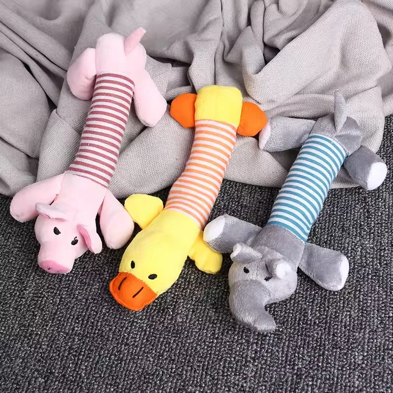 Pet Squeaky Toys for Dogs Chewing Plush Toy Pig Duck Elephant Long Shape Animal Dog Chew Toy